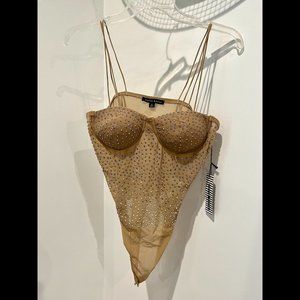 Haute Monde Nude Mesh Bedazzled Bodysuit